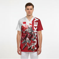 Personalized Turkey Football Scrub Top Turkish Flag Grey Wolf Skyline