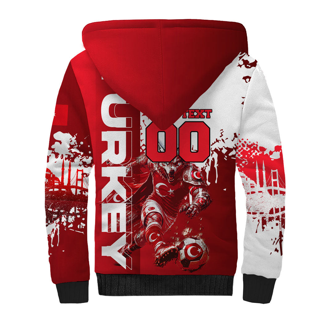 Personalized Turkey Football Sherpa Hoodie Turkish Flag Grey Wolf Skyline