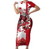 Personalized Turkey Football Short Sleeve Bodycon Dress Turkish Flag Grey Wolf Skyline