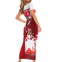 Personalized Turkey Football Short Sleeve Bodycon Dress Turkish Flag Grey Wolf Skyline