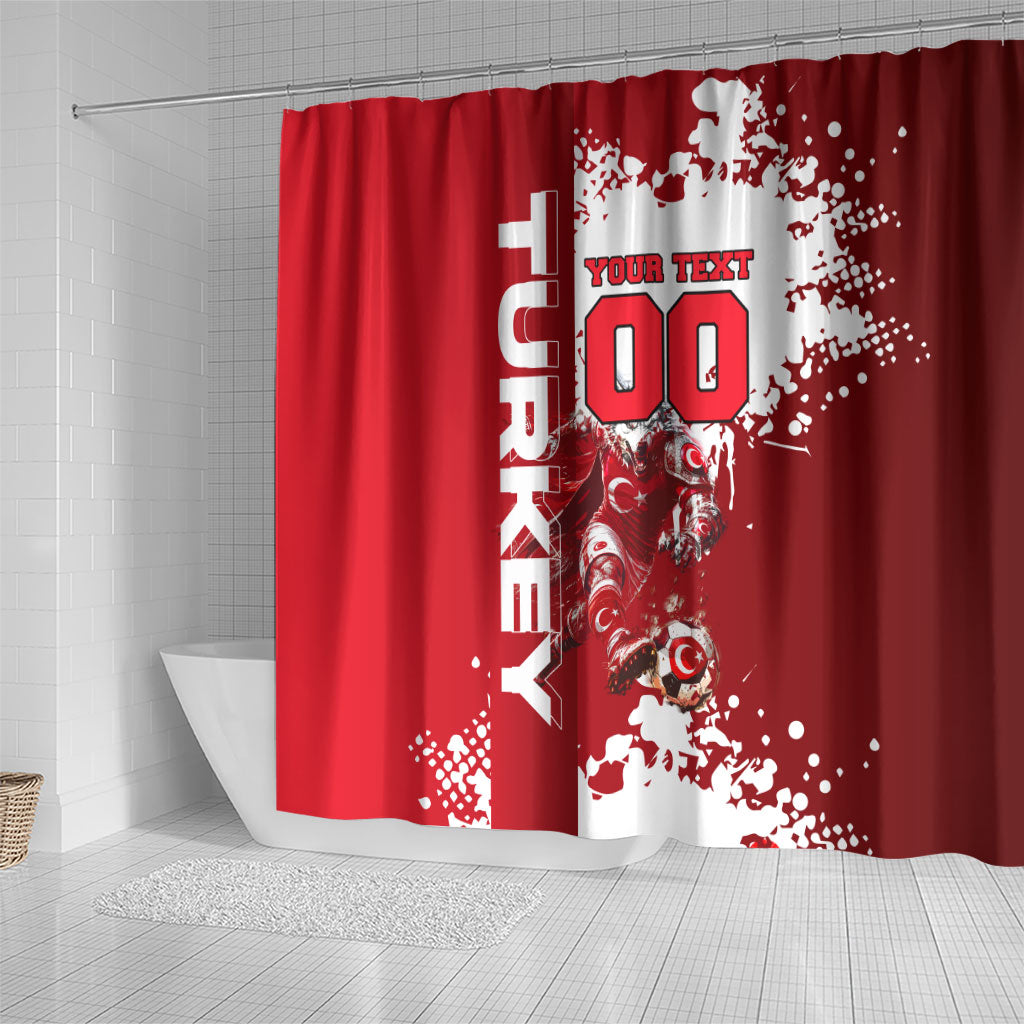 Personalized Turkey Football Shower Curtain Turkish Flag Grey Wolf Skyline
