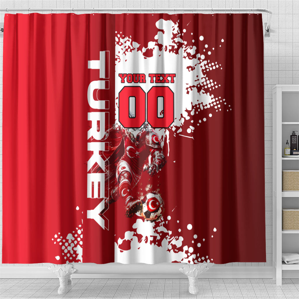 Personalized Turkey Football Shower Curtain Turkish Flag Grey Wolf Skyline