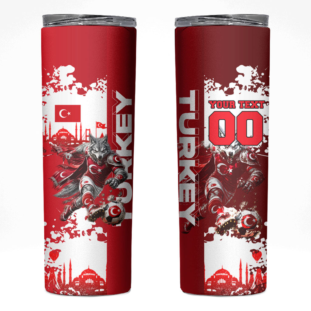 Personalized Turkey Football Skinny Tumbler Turkish Flag Grey Wolf Skyline