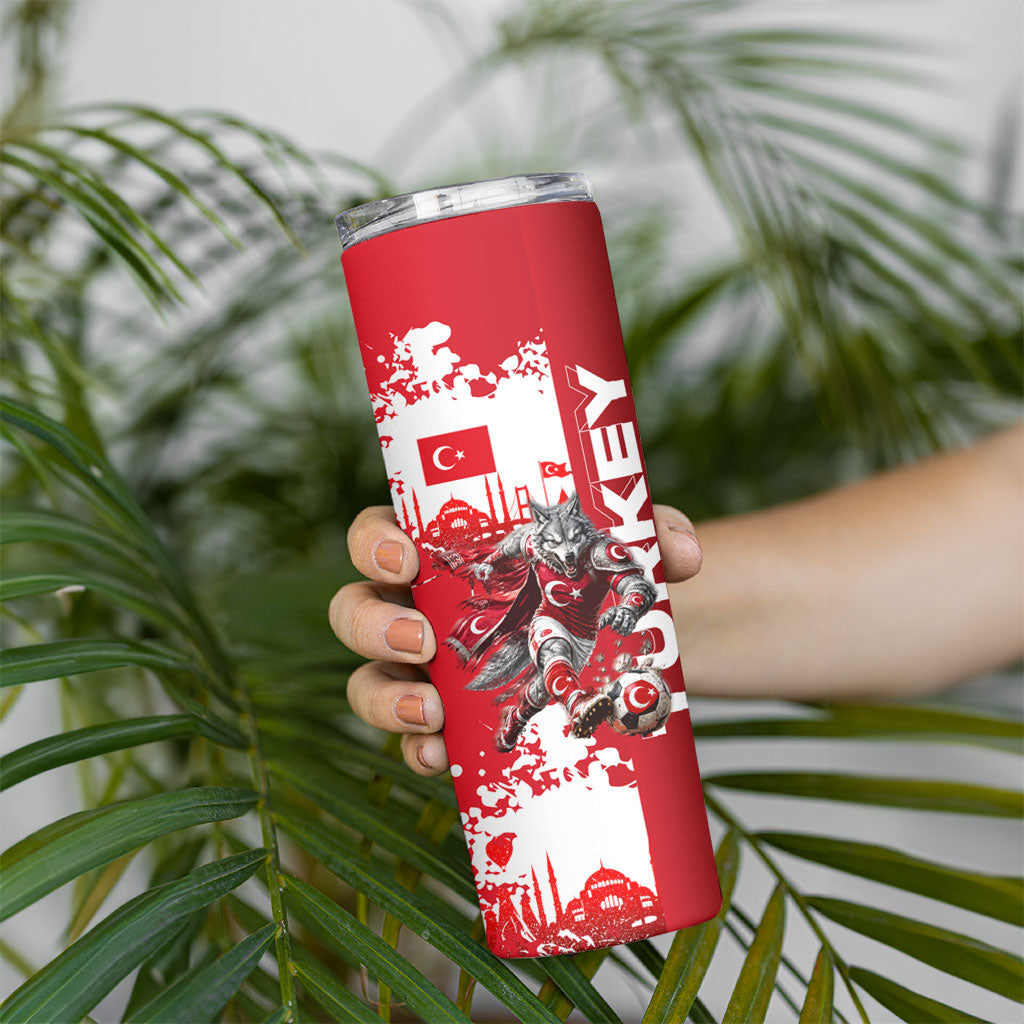 Personalized Turkey Football Skinny Tumbler Turkish Flag Grey Wolf Skyline
