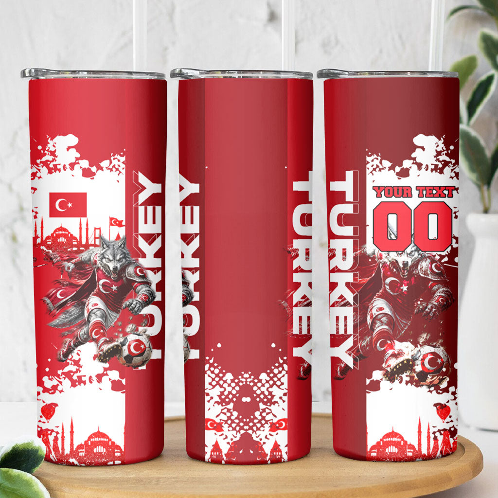 Personalized Turkey Football Skinny Tumbler Turkish Flag Grey Wolf Skyline