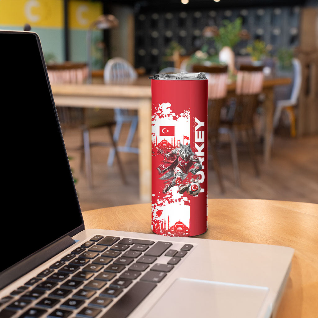 Personalized Turkey Football Skinny Tumbler Turkish Flag Grey Wolf Skyline