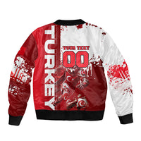 Personalized Turkey Football Sleeve Zip Bomber Jacket Turkish Flag Grey Wolf Skyline