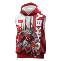 Personalized Turkey Football Sleeveless Hoodie Turkish Flag Grey Wolf Skyline