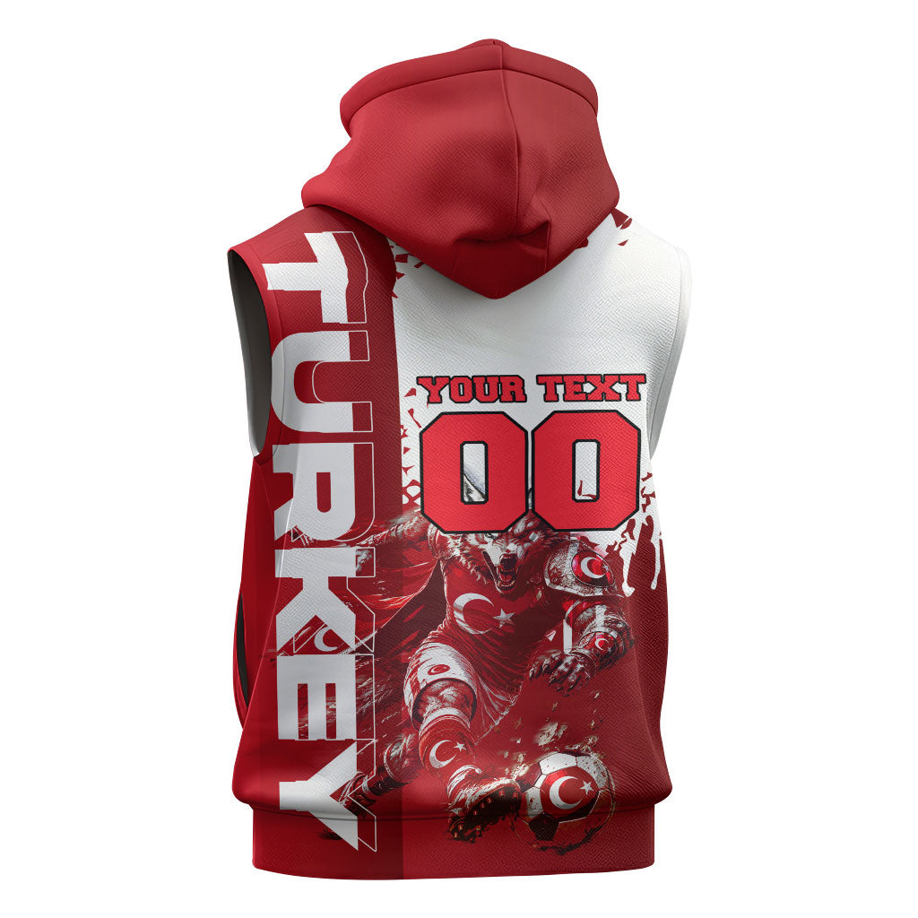 Personalized Turkey Football Sleeveless Hoodie Turkish Flag Grey Wolf Skyline