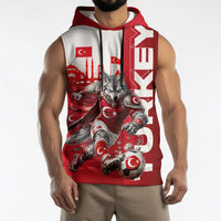 Personalized Turkey Football Sleeveless Hoodie Turkish Flag Grey Wolf Skyline