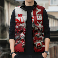 Personalized Turkey Football Sleeveless Puffer Jacket Turkish Flag Grey Wolf Skyline