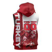 Personalized Turkey Football Sleeveless Zip Hoodie Turkish Flag Grey Wolf Skyline