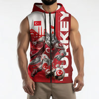 Personalized Turkey Football Sleeveless Zip Hoodie Turkish Flag Grey Wolf Skyline