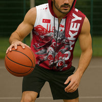 Personalized Turkey Football Sleeveless Zip Hoodie Turkish Flag Grey Wolf Skyline