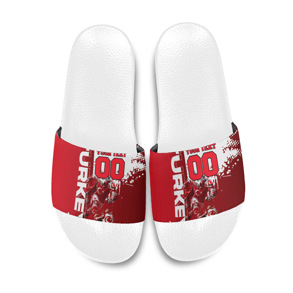 Personalized Turkey Football Slide Sandals Turkish Flag Grey Wolf Skyline