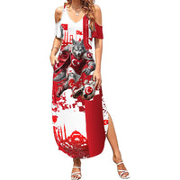 Personalized Turkey Football Summer Maxi Dress Turkish Flag Grey Wolf Skyline