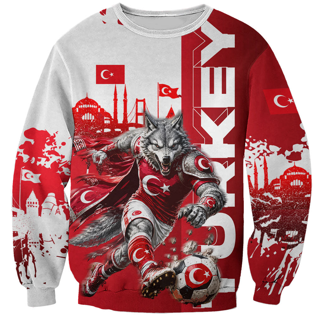 Personalized Turkey Football Sweatshirt Turkish Flag Grey Wolf Skyline