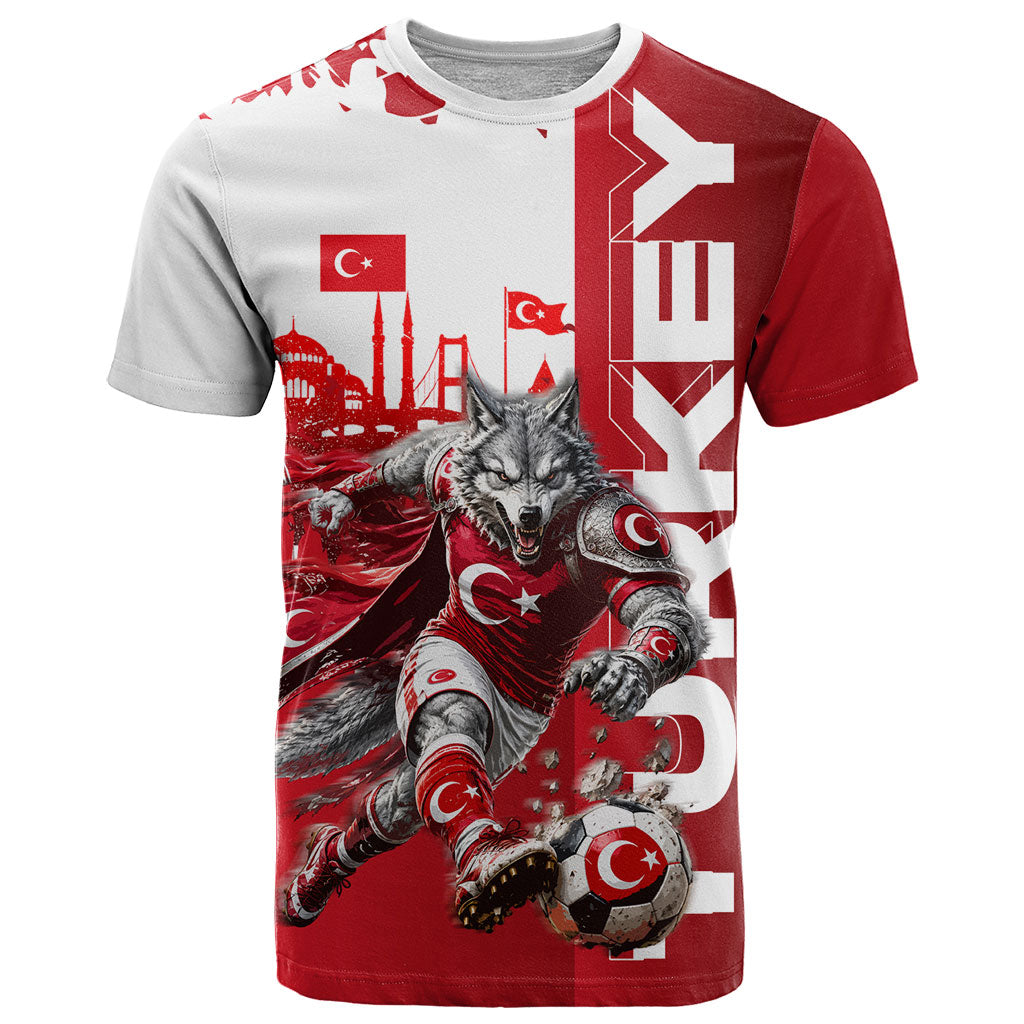 Personalized Turkey Football T Shirt Turkish Flag Grey Wolf Skyline