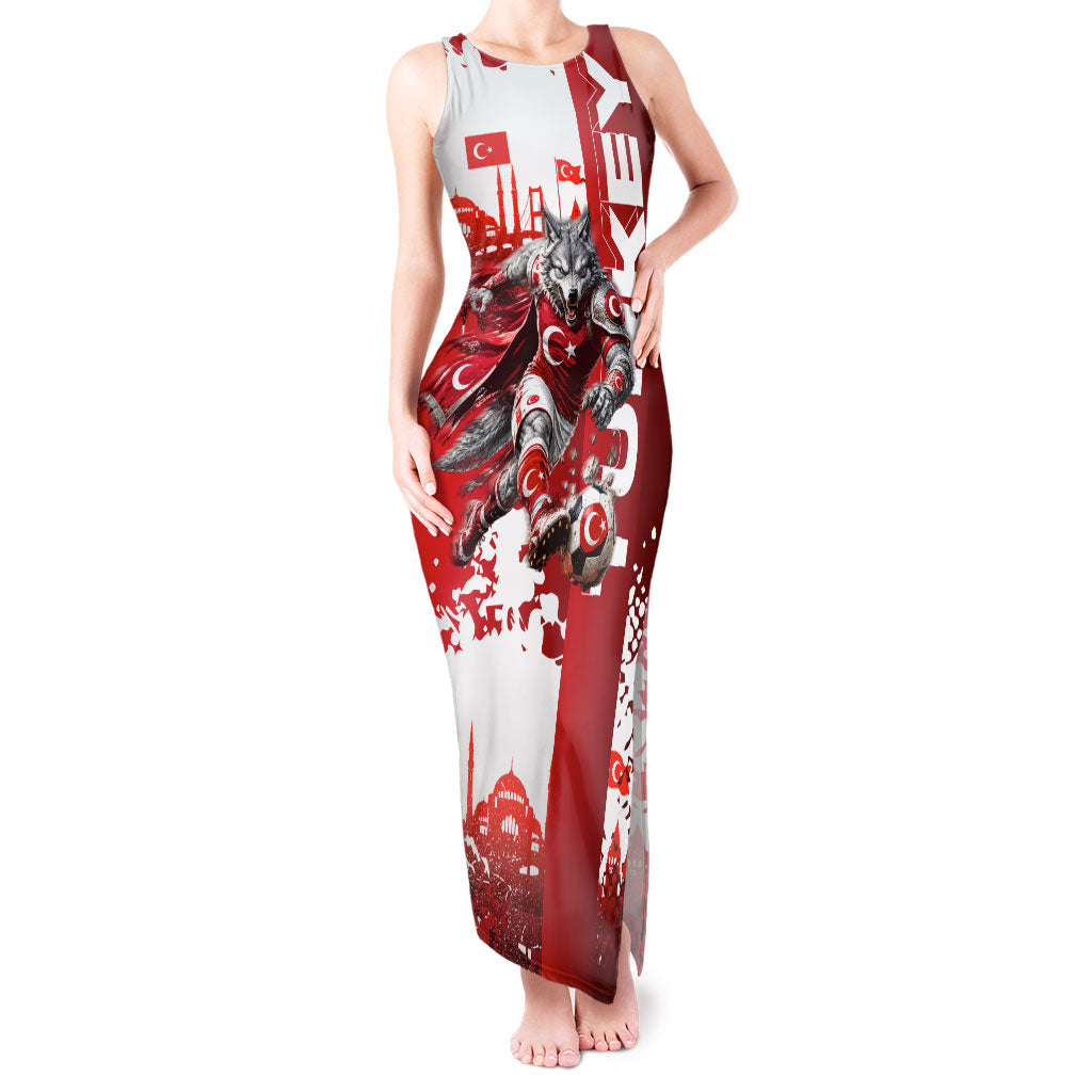 Personalized Turkey Football Tank Maxi Dress Turkish Flag Grey Wolf Skyline