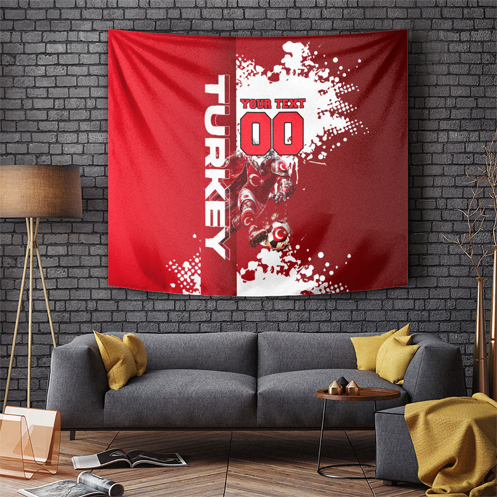 Personalized Turkey Football Tapestry Turkish Flag Grey Wolf Skyline