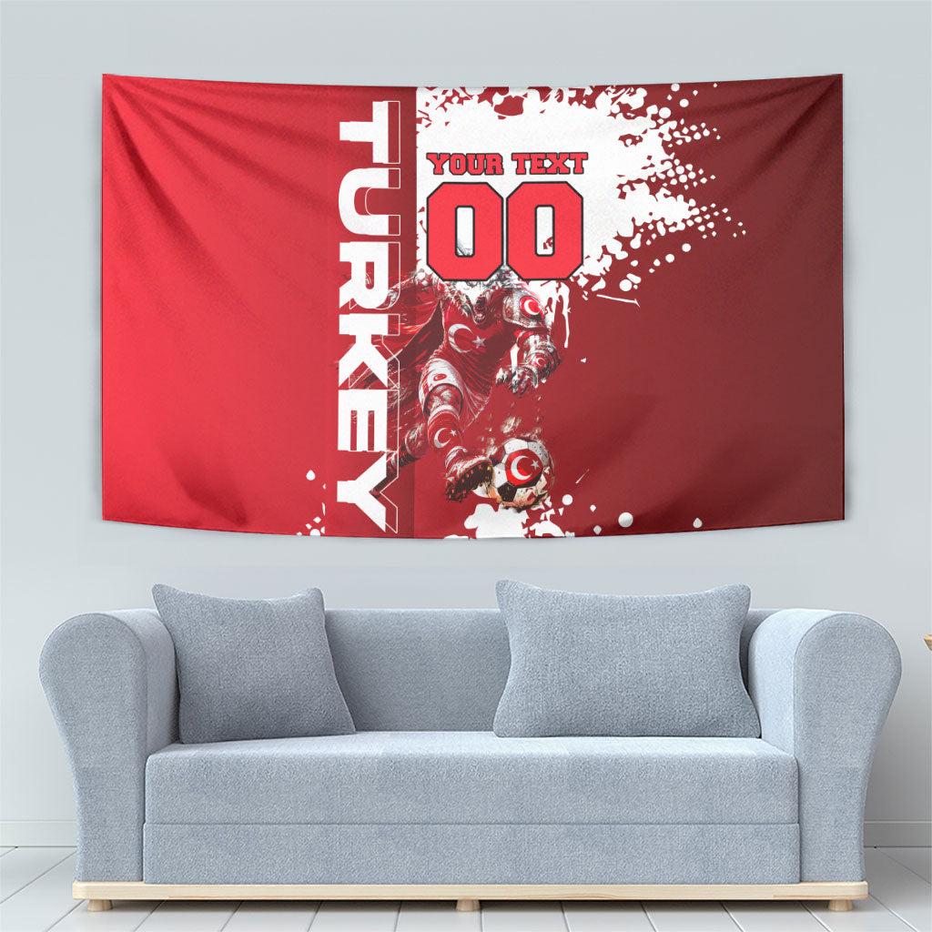 Personalized Turkey Football Tapestry Turkish Flag Grey Wolf Skyline