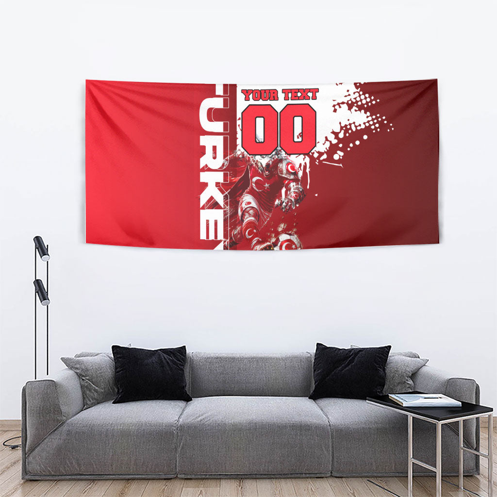 Personalized Turkey Football Tapestry Turkish Flag Grey Wolf Skyline