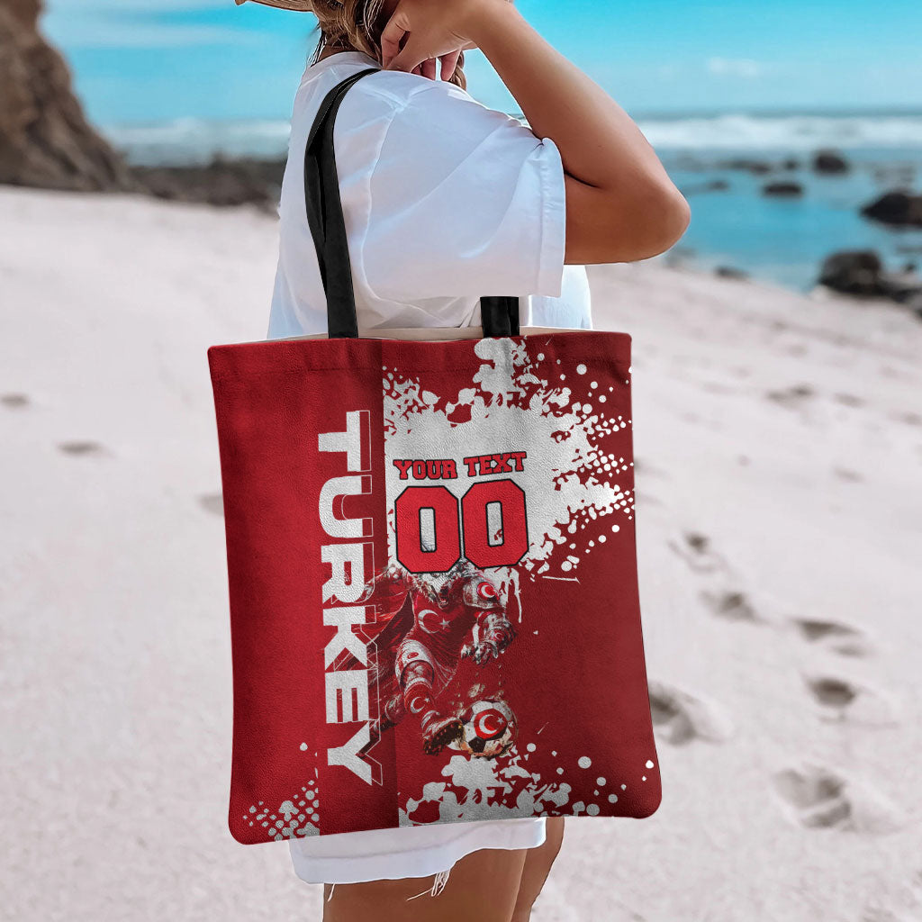 Personalized Turkey Football Tote Bag Turkish Flag Grey Wolf Skyline