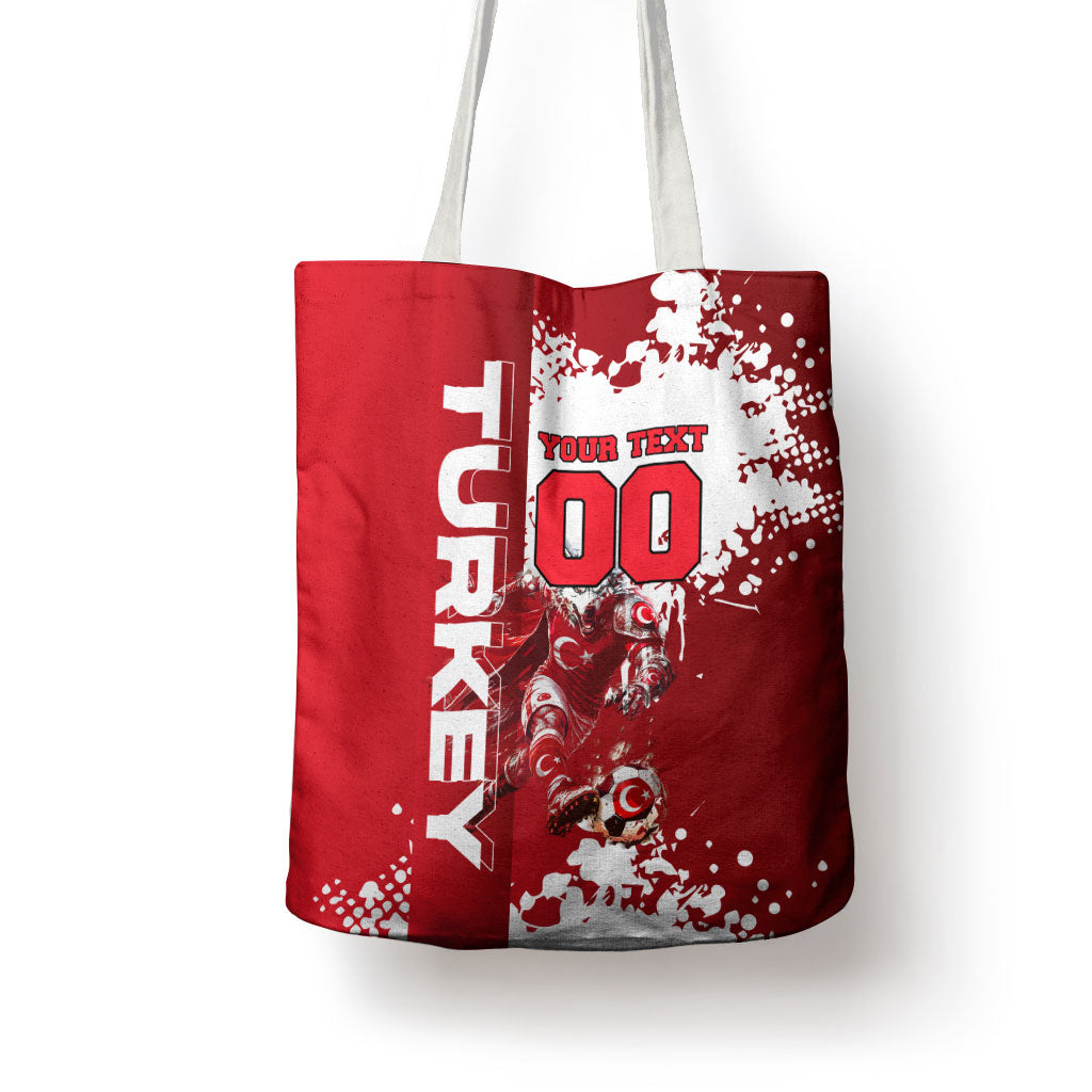 Personalized Turkey Football Tote Bag Turkish Flag Grey Wolf Skyline