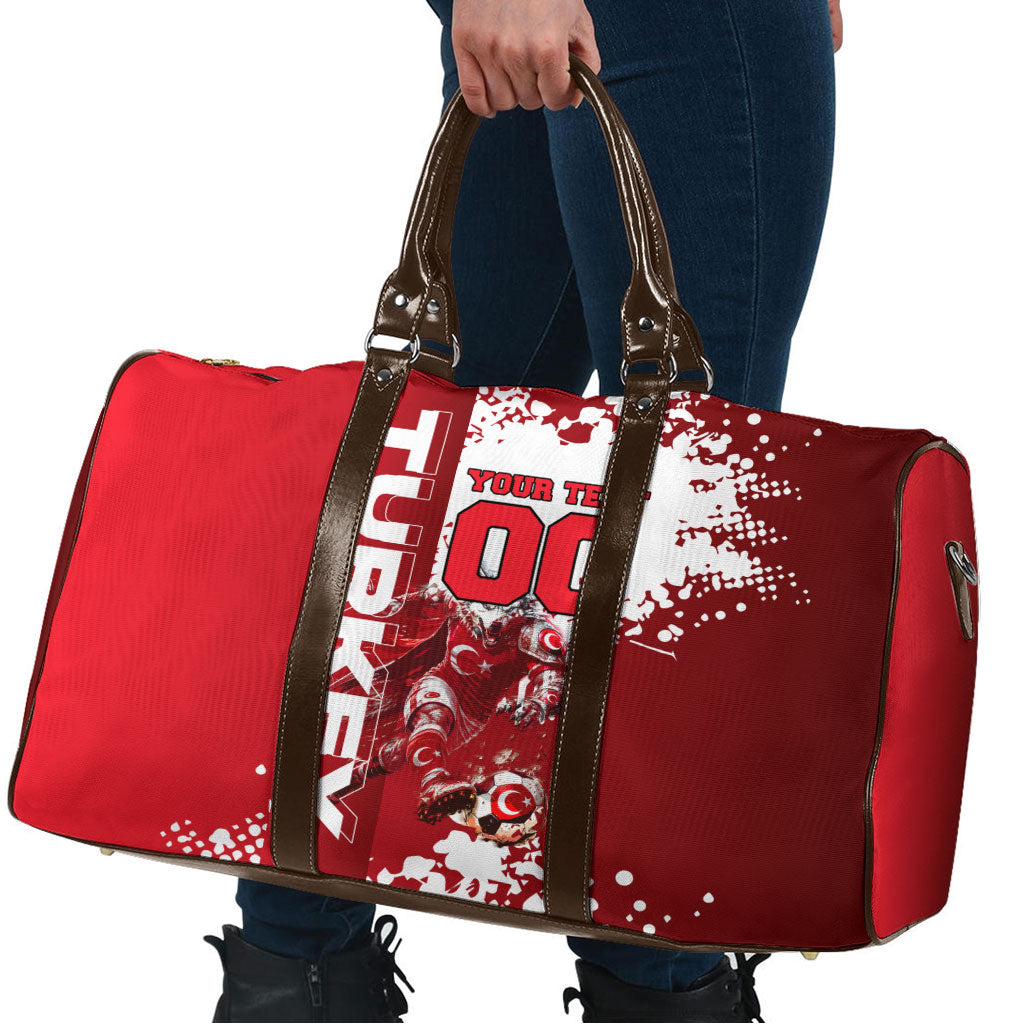 Personalized Turkey Football Travel Bag Turkish Flag Grey Wolf Skyline
