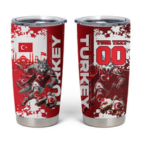 Personalized Turkey Football Tumbler Cup Turkish Flag Grey Wolf Skyline