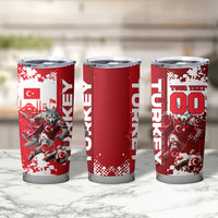 Personalized Turkey Football Tumbler Cup Turkish Flag Grey Wolf Skyline