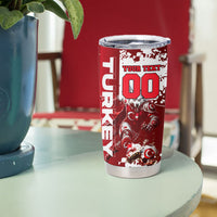 Personalized Turkey Football Tumbler Cup Turkish Flag Grey Wolf Skyline