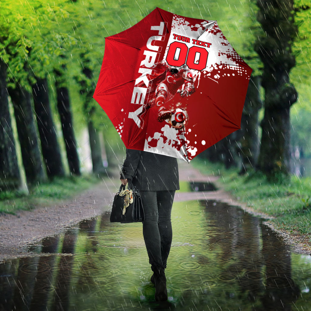 Personalized Turkey Football Umbrella Turkish Flag Grey Wolf Skyline