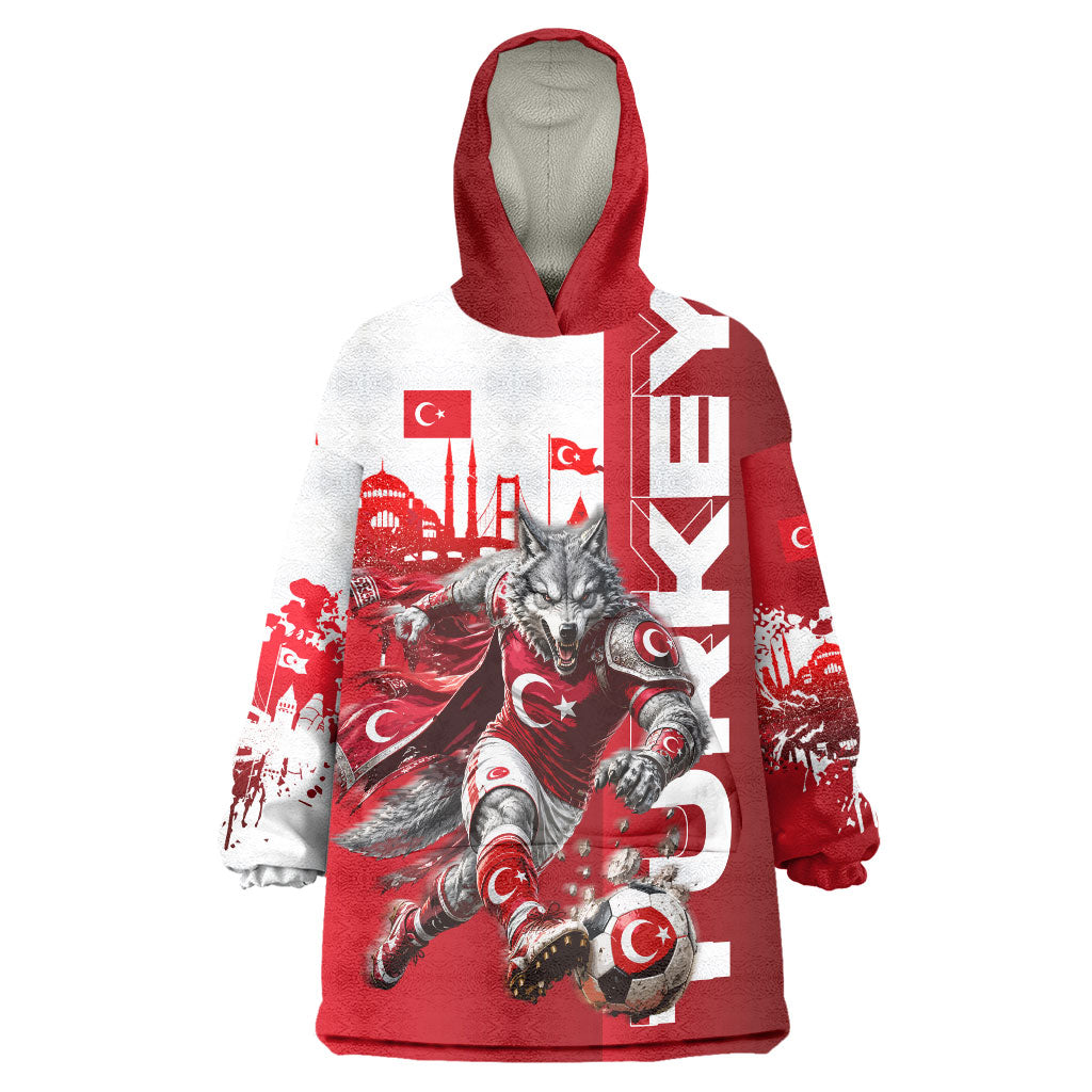 Personalized Turkey Football Wearable Blanket Hoodie Turkish Flag Grey Wolf Skyline