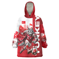 Personalized Turkey Football Wearable Blanket Hoodie Turkish Flag Grey Wolf Skyline