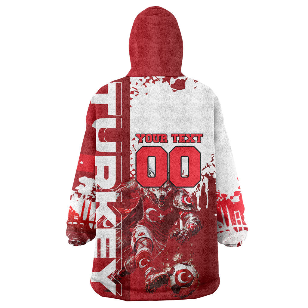 Personalized Turkey Football Wearable Blanket Hoodie Turkish Flag Grey Wolf Skyline