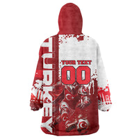 Personalized Turkey Football Wearable Blanket Hoodie Turkish Flag Grey Wolf Skyline