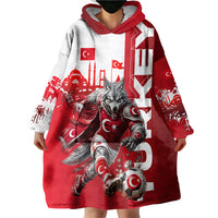 Personalized Turkey Football Wearable Blanket Hoodie Turkish Flag Grey Wolf Skyline