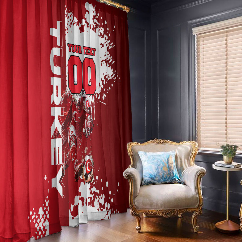 Personalized Turkey Football Window Curtain Turkish Flag Grey Wolf Skyline