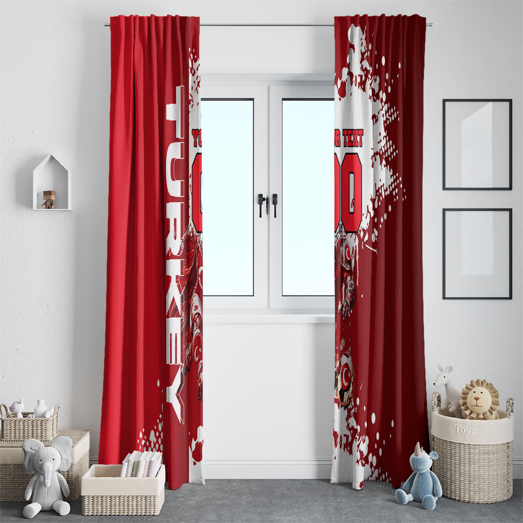 Personalized Turkey Football Window Curtain Turkish Flag Grey Wolf Skyline