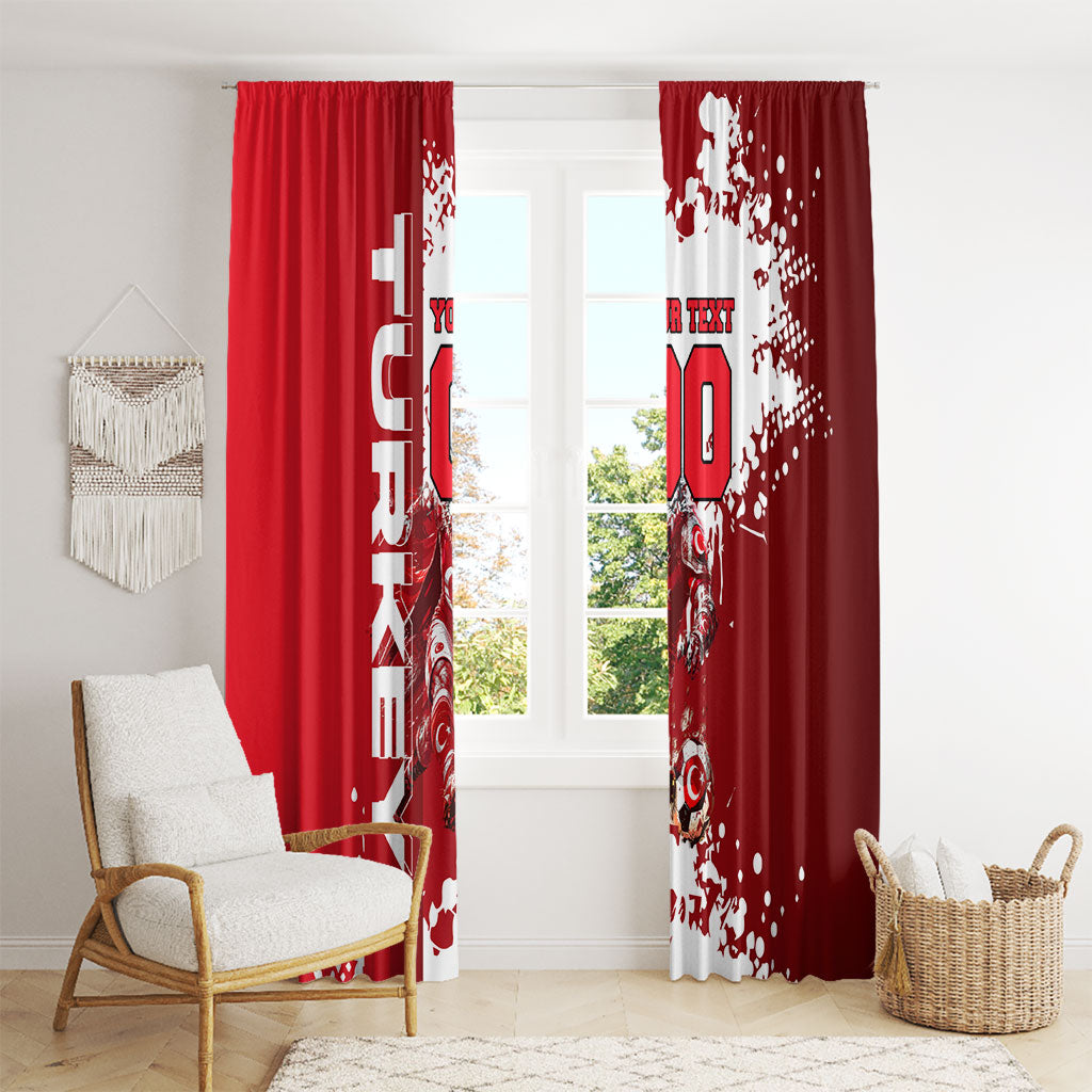 Personalized Turkey Football Window Curtain Turkish Flag Grey Wolf Skyline