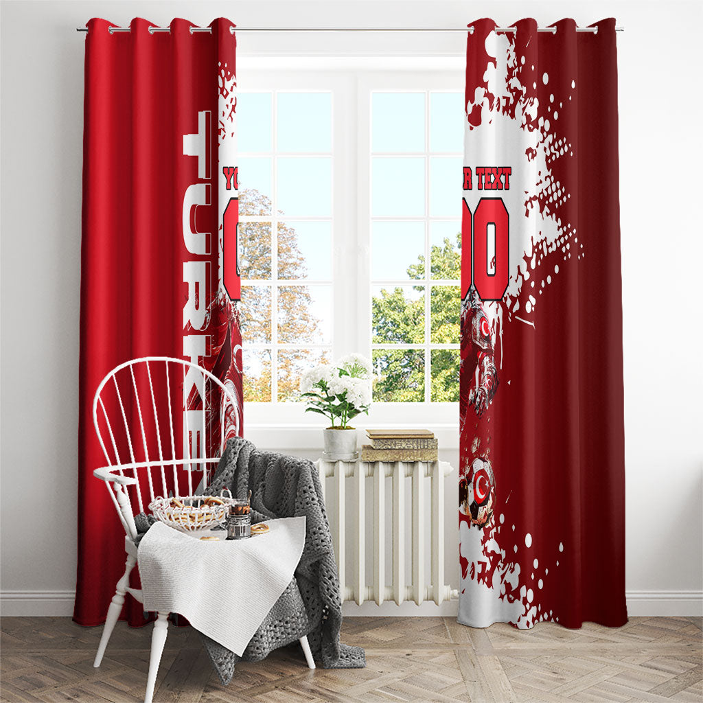 Personalized Turkey Football Window Curtain Turkish Flag Grey Wolf Skyline