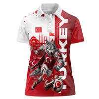 Personalized Turkey Football Women Polo Shirt Turkish Flag Grey Wolf Skyline