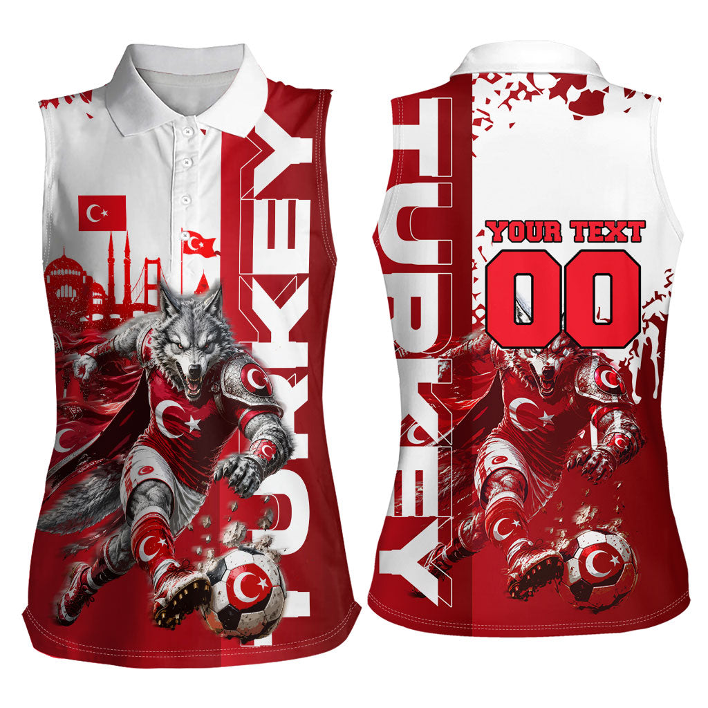 Personalized Turkey Football Women Sleeveless Polo Shirt Turkish Flag Grey Wolf Skyline