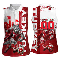 Personalized Turkey Football Women Sleeveless Polo Shirt Turkish Flag Grey Wolf Skyline