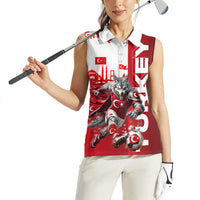 Personalized Turkey Football Women Sleeveless Polo Shirt Turkish Flag Grey Wolf Skyline