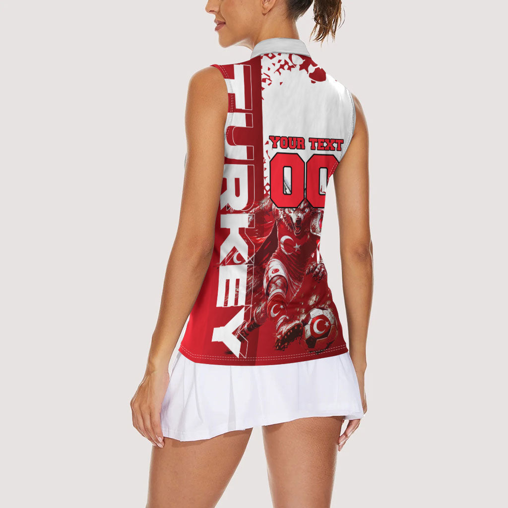 Personalized Turkey Football Women Sleeveless Polo Shirt Turkish Flag Grey Wolf Skyline