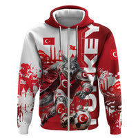 Personalized Turkey Football Zip Hoodie Turkish Flag Grey Wolf Skyline