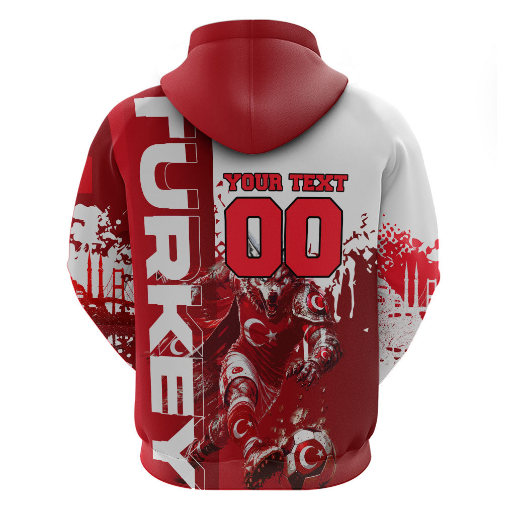 Personalized Turkey Football Zip Hoodie Turkish Flag Grey Wolf Skyline