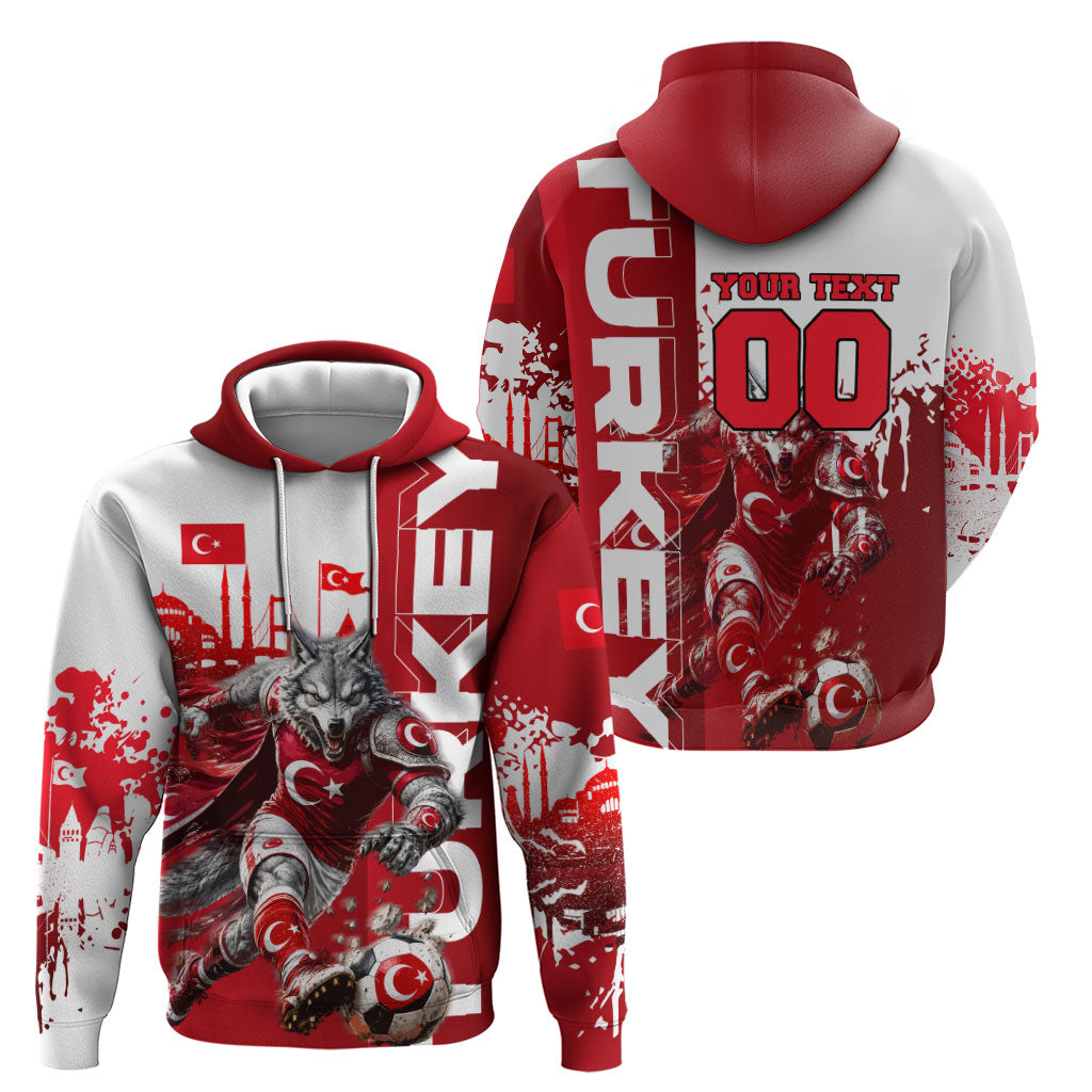 Personalized Turkey Football Zip Hoodie Turkish Flag Grey Wolf Skyline
